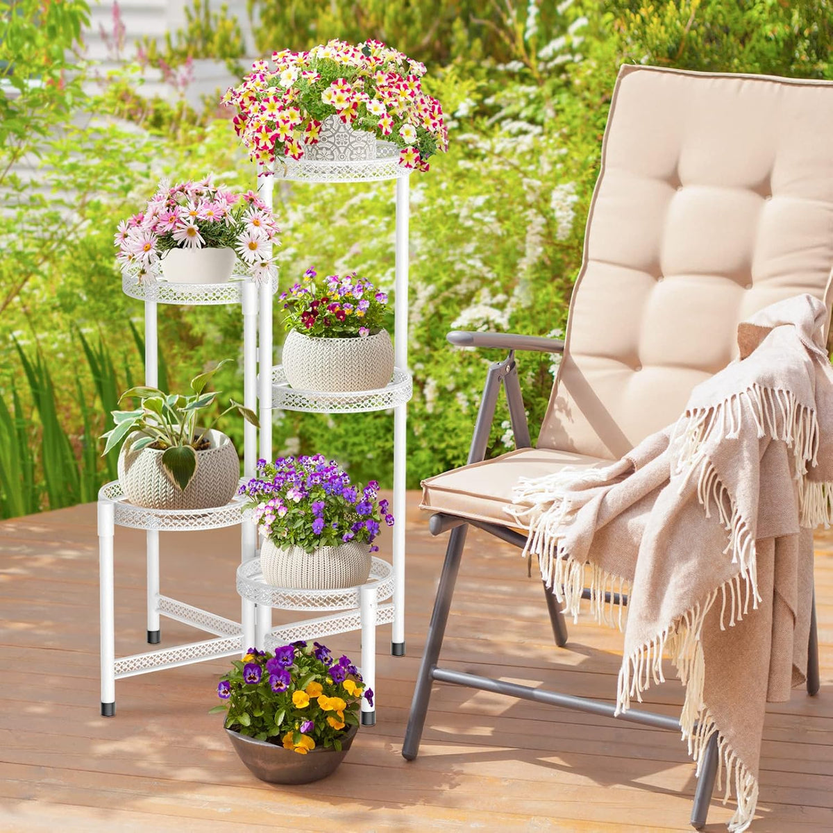 iDavosic.ly Plant Stand Indoor Outdoor, 5 Tier Corner Metal Flower Display Holder Shelf, Folding