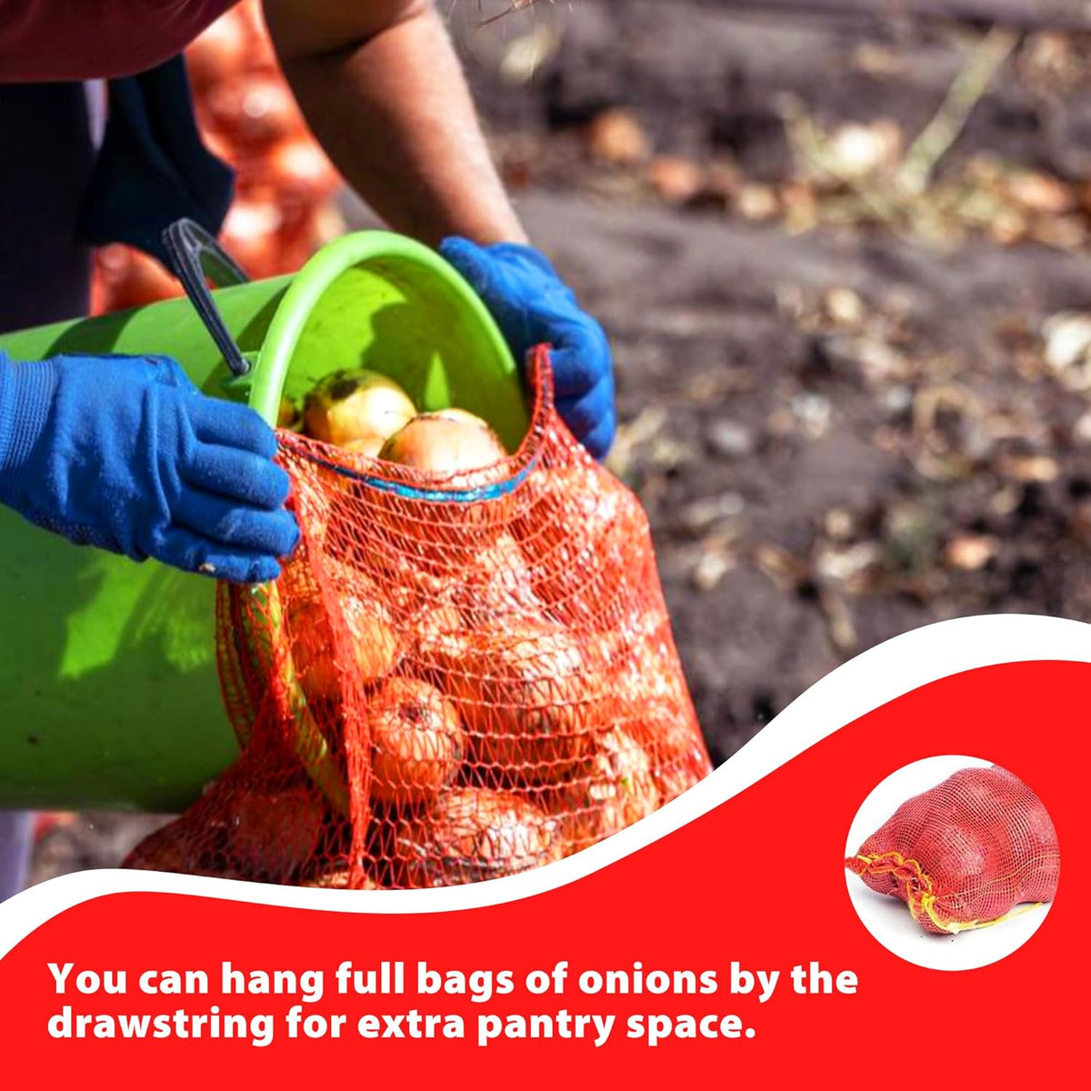 300 Pack 20'' x 14'' Mesh Onion Bags, Reusable Drawstring Fresh Produce Storage Bags for Onions