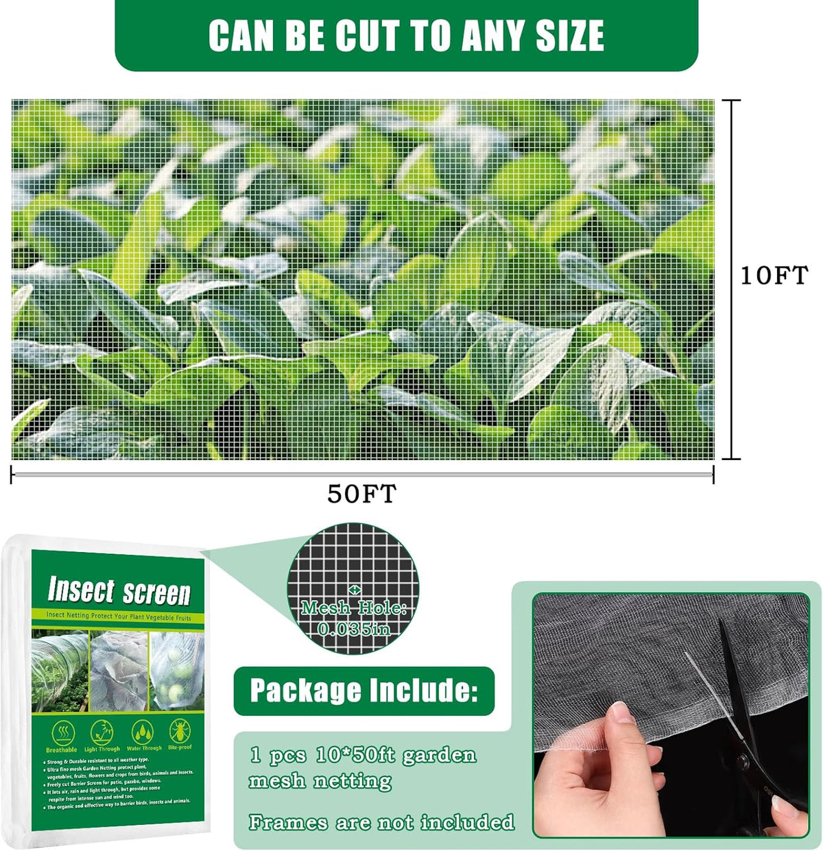 10 X 50 FT Garden Mesh Netting Pest Barrier for Raised Beds, Fruit Tree Netting for Cicadas, Bird