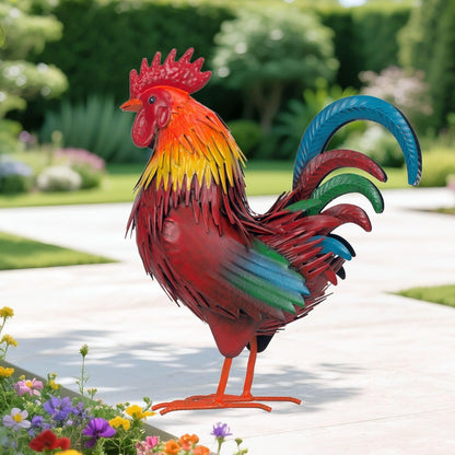 Rooster Garden Statue Sculpture Metal Chicken Yard Decor Outdoor Figurines Patio Backyard