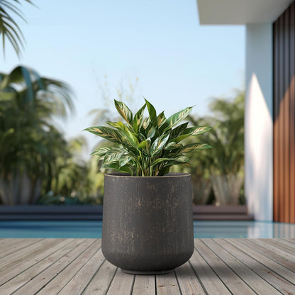 Kante 15.3" Dia Round Concrete Planter, Outdoor Indoor Large Plant Pots Containers with Drainage