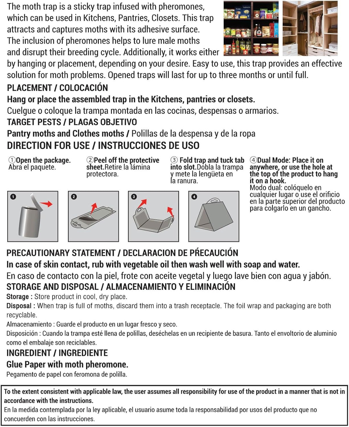 HOY HOY Pheromone-Infused Glue Traps – 4 Traps (2 Packs), Effective for Pantry & Closet Moths, Dual