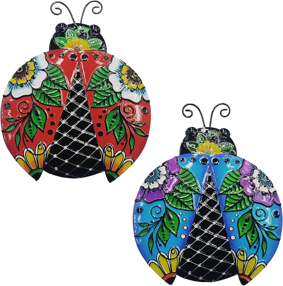John's Studio 2Pcs Metal Ladybug Wall Decor Outdoor Garden Hanging Art Sculptures Home Ocean Theme