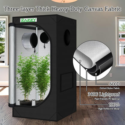 zazzy 2x2 Grow Tent 24"x24"x48"600D Mylar Hydroponic Indoor Plant Grow Tents with Observation