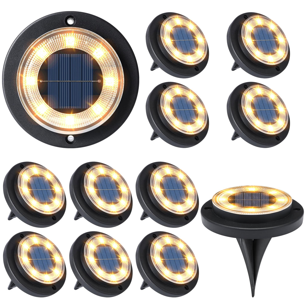 Solar Lights Outdoor Waterproof，Warm White 12 Pack 2-in-1 Ground Lights