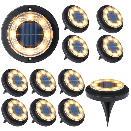 Solar Lights Outdoor Waterproof，Warm White 12 Pack 2-in-1 Ground Lights