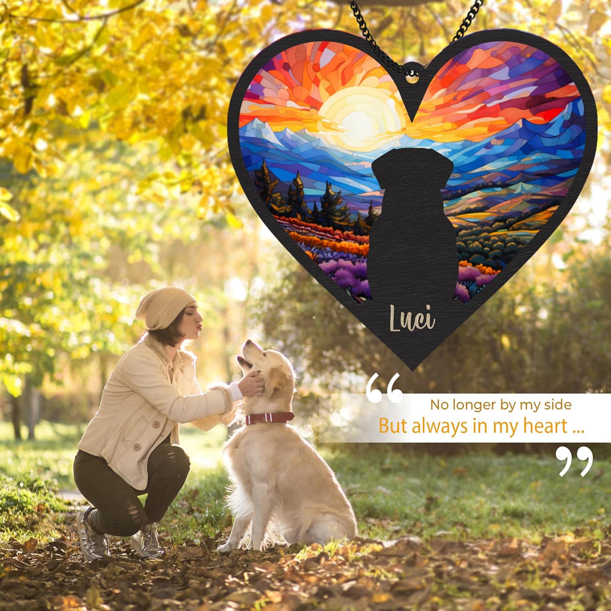 Personalized Dog Memorial Suncatcher, Heart Shape Custom Name Sympathy Ornament Window Car Hanging