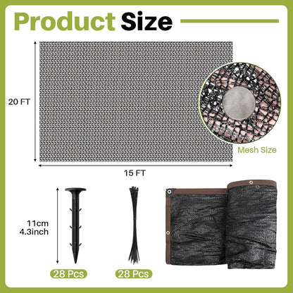 Koi Pond Netting Kit 15 x 20ft, Heavy-Duty Pe, Bird Deer Fence Netting, Durable Net Cover for