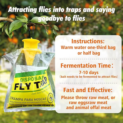 8 Pack Outdoor Hanging Fly Traps, Disposable Flies Killer Trap Bag Catcher with Natural Attractant