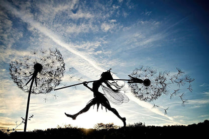 Flower Fairy Dancing with Dandelion Garden Art Sculpture Stainless Steel Statue Christmas Halloween