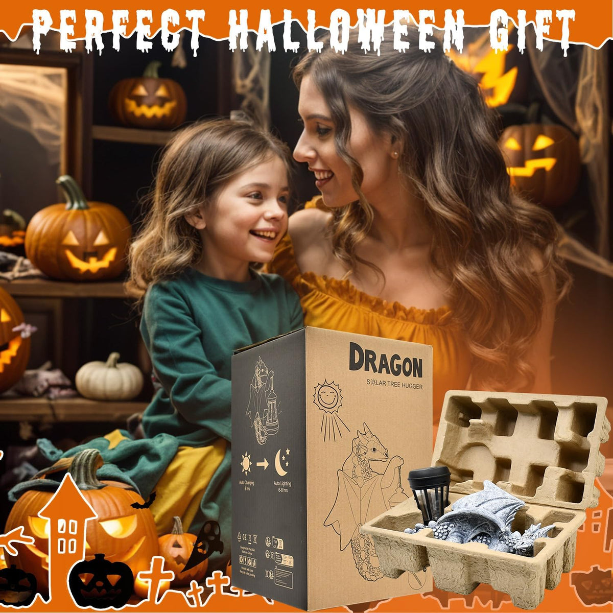 Goodeco Dragon Tree Hugger Solar Lantern Garden Statue - 9.3 Inch Resin Dragon Decor for Outdoor