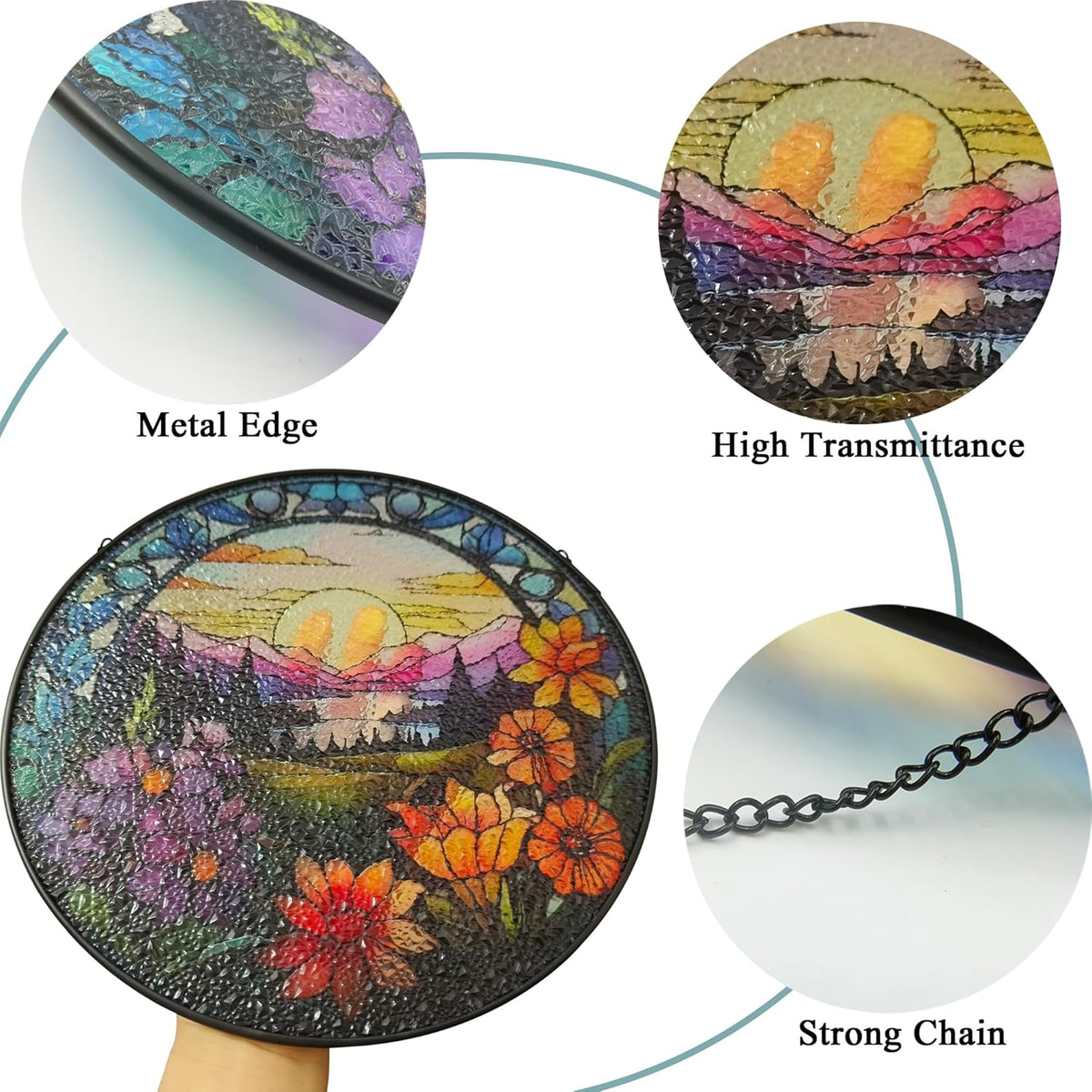 9.8'' Stained Glass Window Hanging, Wildflowers Valley Sun Catcher for Windows Hanging Suncatcher