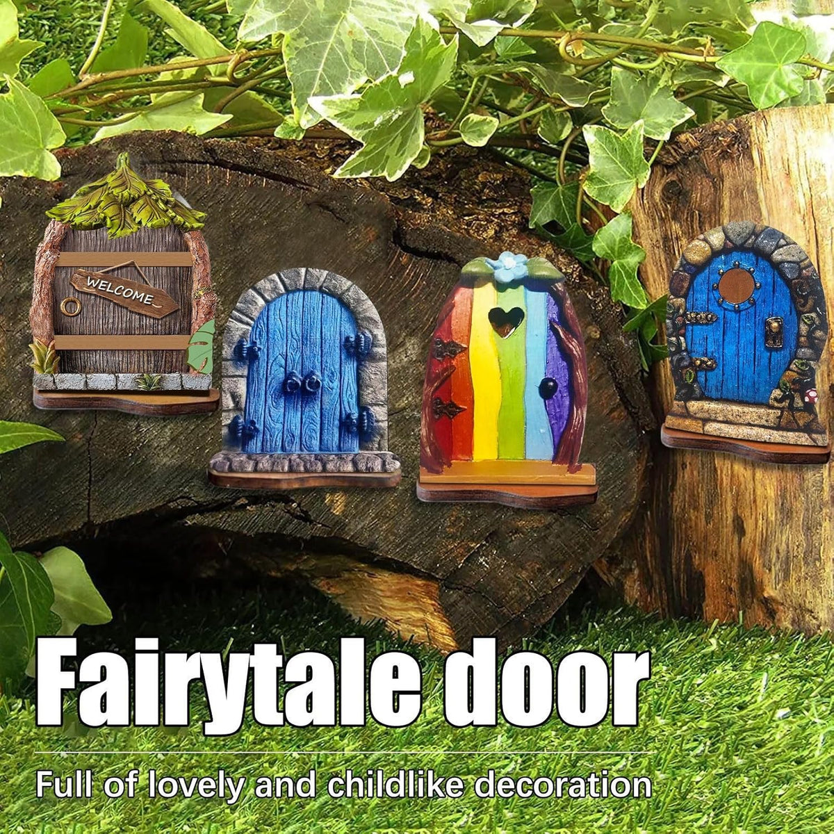 Enchanted Fairy Door for Tree Trunks - Weather-Resistant Miniature Garden Decor, 6-Piece Whimsical
