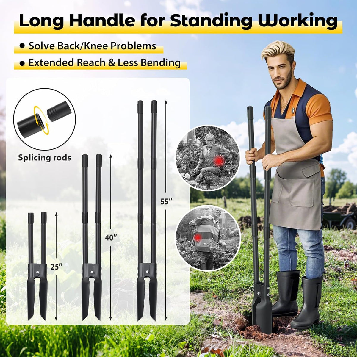 Post Hole Digger Tool, Heavy Duty Post Hole Digger with 55 Inch Handle, Dual Sharp Blades for Soil