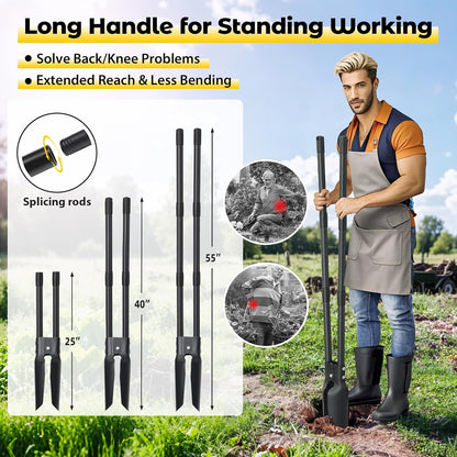Post Hole Digger Tool, Heavy Duty Post Hole Digger with 55 Inch Handle, Dual Sharp Blades for Soil