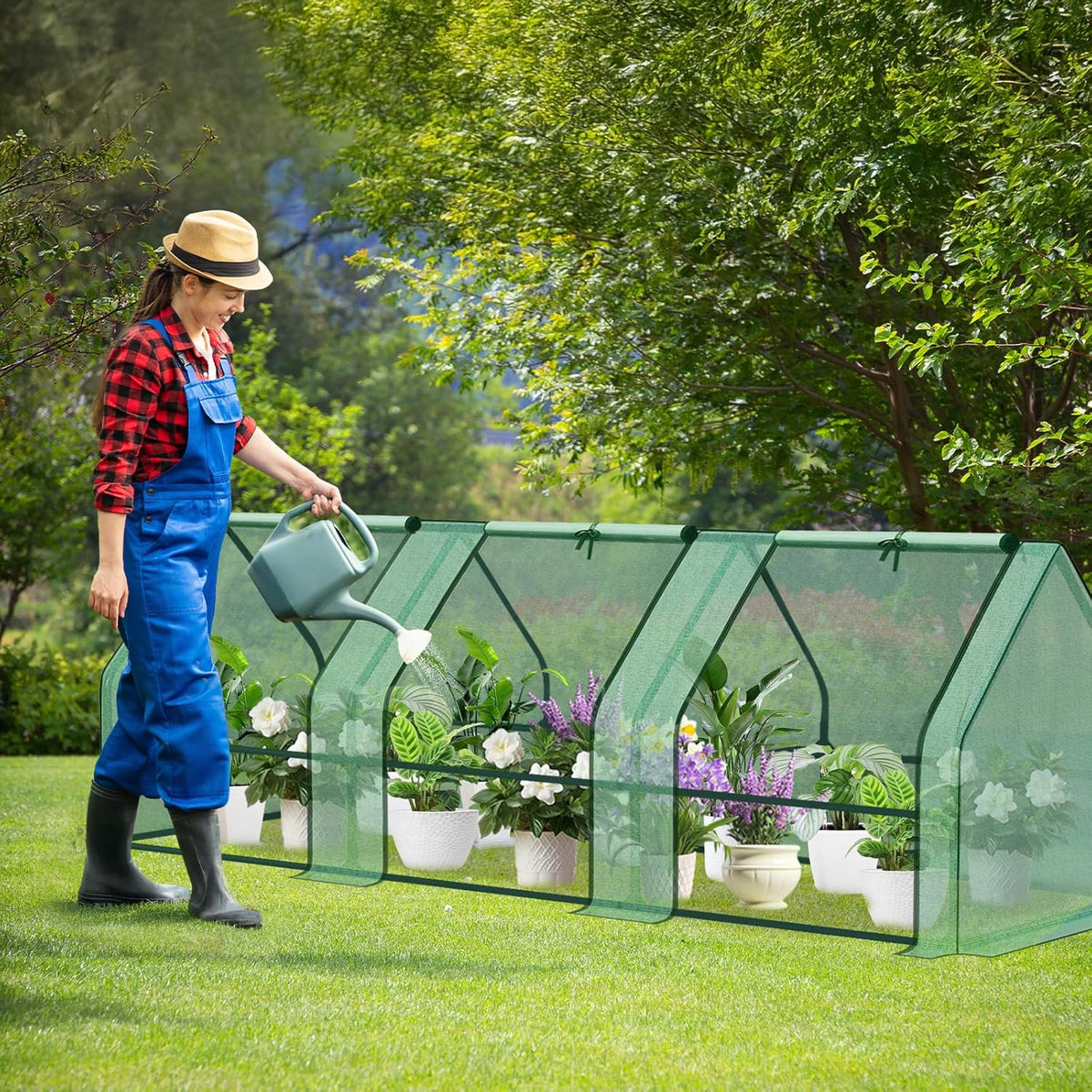 Aoodor 9 x 3 x 3 ft Mini Greenhouse with 3 Zipper Doors, Water-Resistant, UV-Protected for Flowers