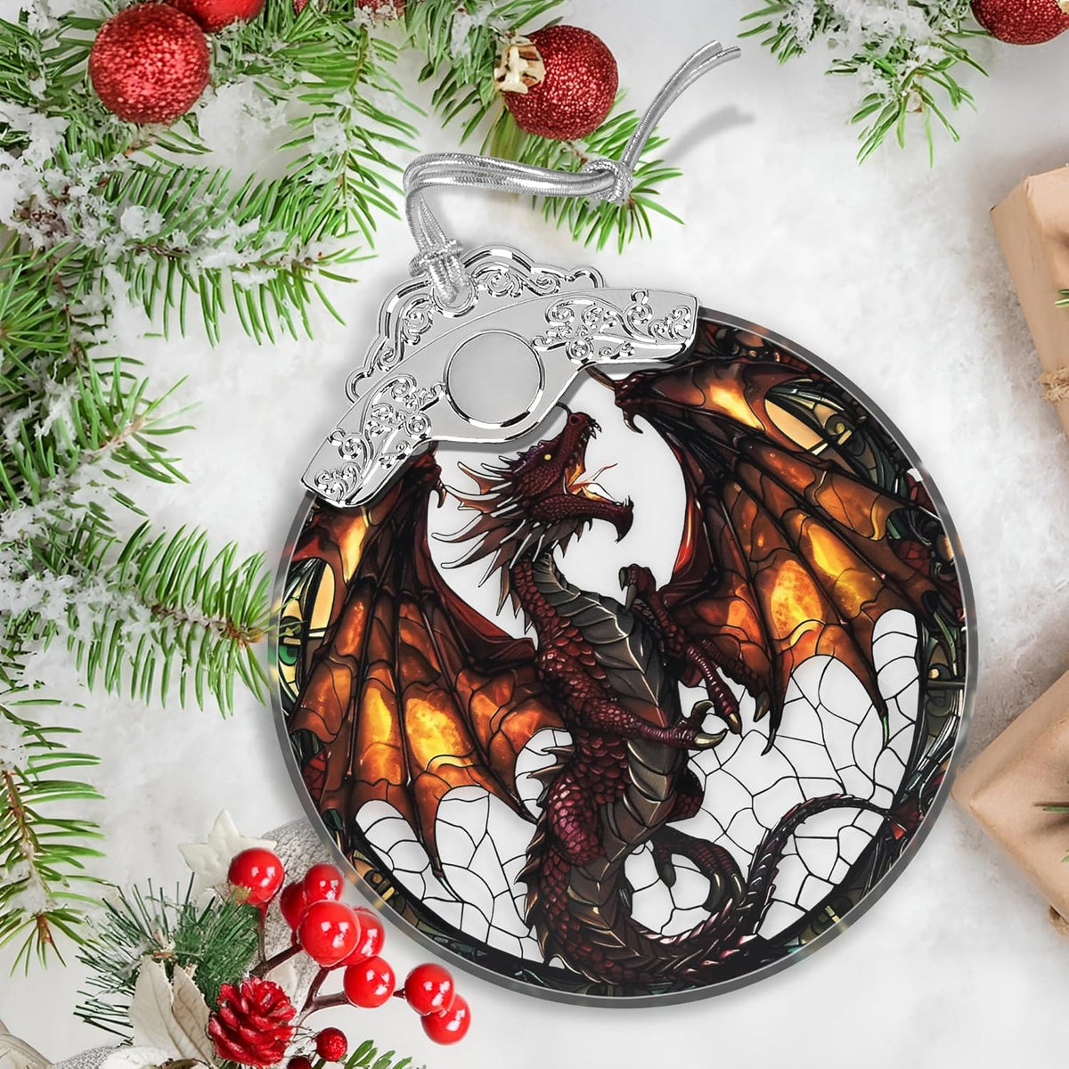 Stained Glass Flying Dragon Christmas Ornament - Holiday Home Decor - Tree Decoration - Gift