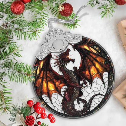 Stained Glass Flying Dragon Christmas Ornament - Holiday Home Decor - Tree Decoration - Gift