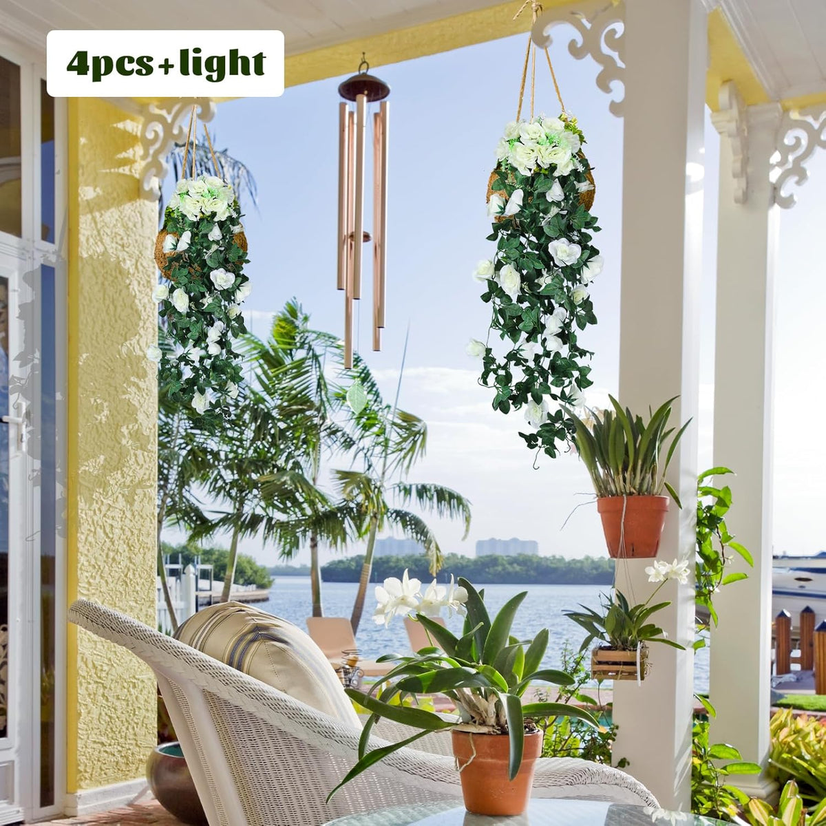 RECUTMS Artificial Plants Hanging 2Pieces 3.3Ft Rose Plant Flowers Vines Wedding (White)