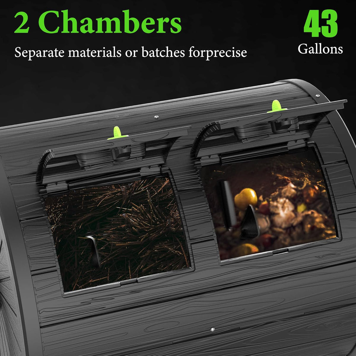 Dual Chamber Tumbling Composter 43 Gallon Large Outdoor Tumbling Composter Efficient Batch
