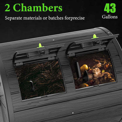 Dual Chamber Tumbling Composter 43 Gallon Large Outdoor Tumbling Composter Efficient Batch