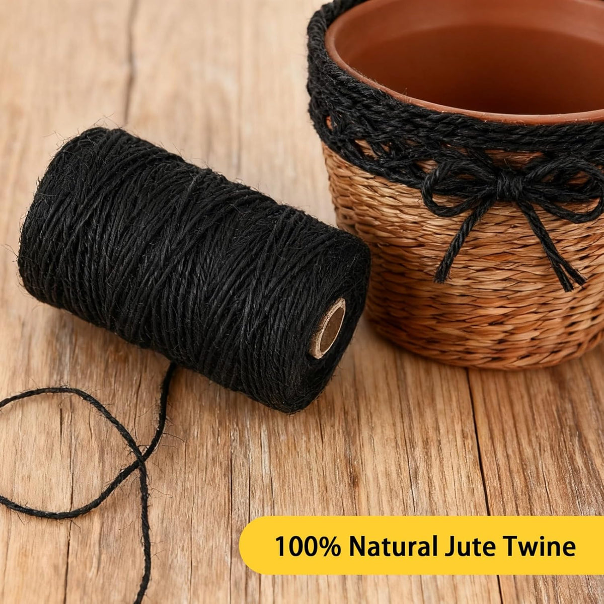2mm 328 Feet Black Natural Jute Twine, for Crafts Gift, Craft Projects, Wrapping, Bundling