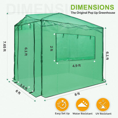 EAGLE PEAK 8x6 Portable Walk-in Greenhouse Instant Pop-up Indoor Outdoor Plant Gardening Green