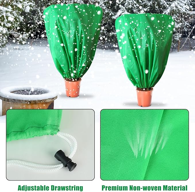 8 Pcs Plant Covers Frost Protection Bag 39.3" x 39.3" Winter Reusable Plants Jacket with Drawstring