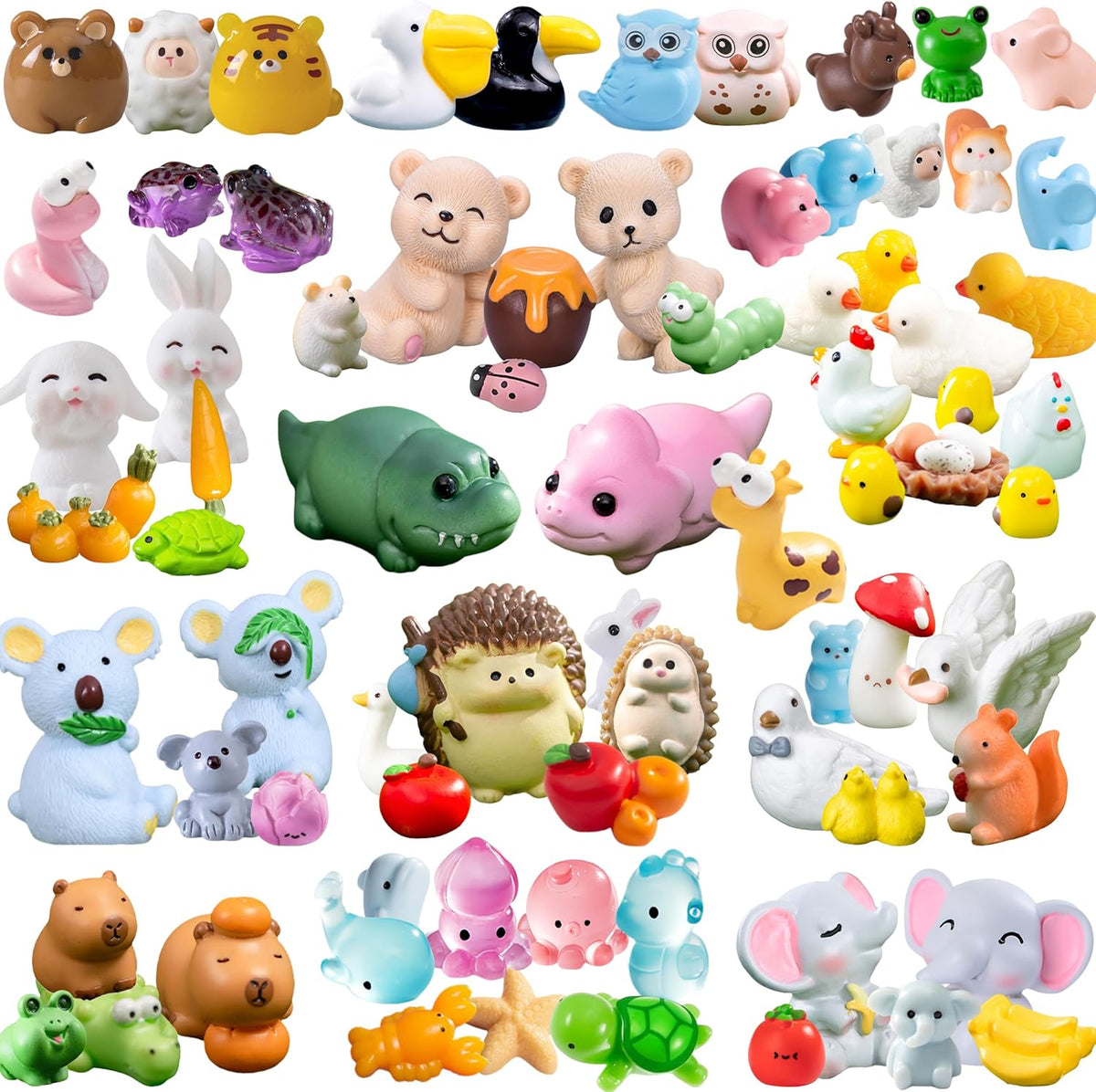 100pcs Various Mini Resin Animals Figurines Miniature Figures Ornament Fairy Garden Accessories