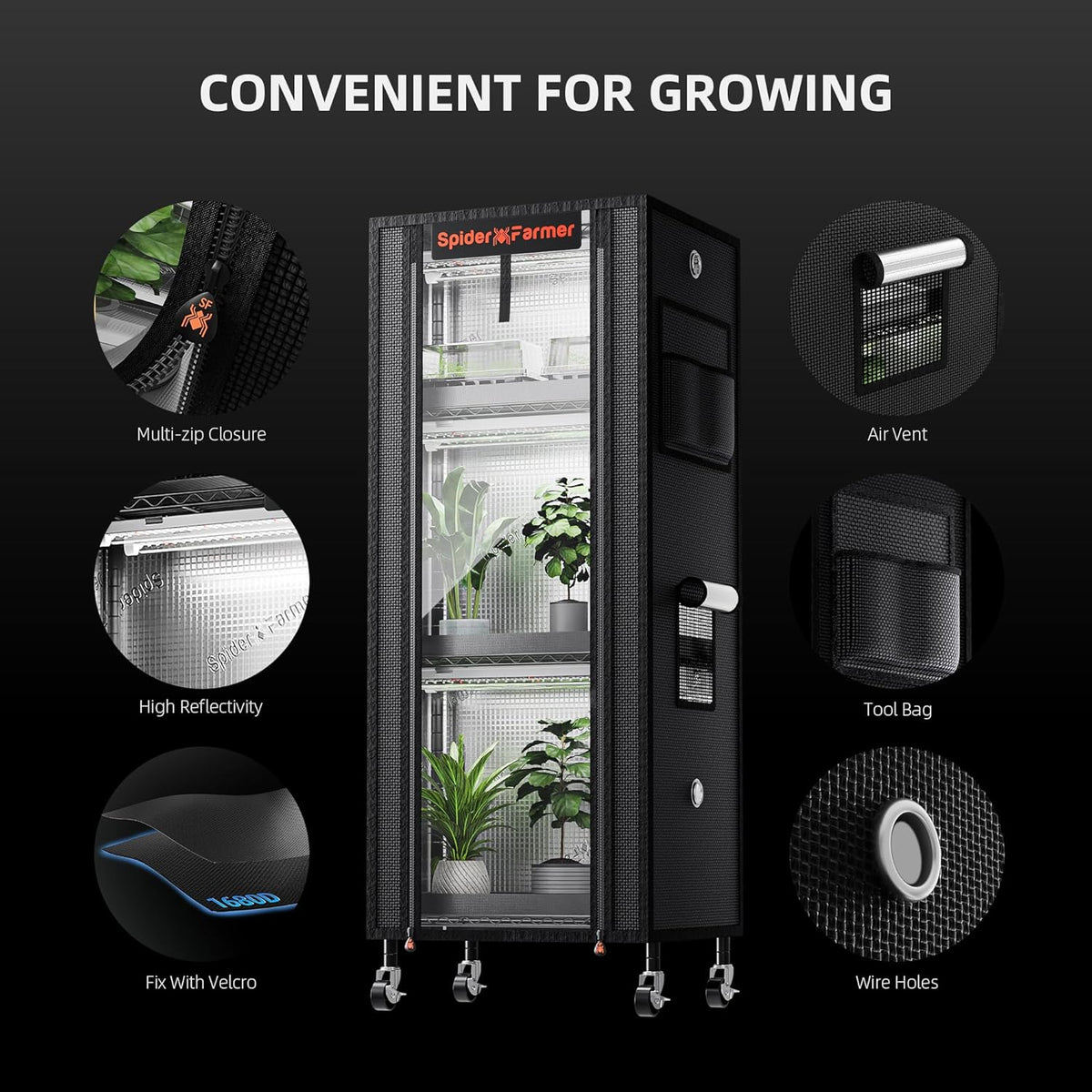 Spider Farmer 2025 4-Tier Plant Stand with 6Pcs 12" Full Spectrum 5000K LED Grow Lights and Tent