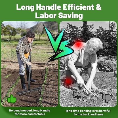 2 in 1 Stirrup Hula Hoe Garden Tool, 12 Tines Cultivators for Gardening, Weed Puller Tool with 76"
