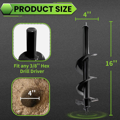 SYITCUN Auger Drill Bit for Planting - 4"X16" Heavy-Duty Auger Post Hole Digger for Fence - 3/8"