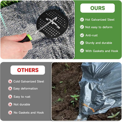 Garden Stakes,6 Inch 11 Gauge 200pcs Galvanized Landscape Staples and 200pcs Gaskets +1Pick Hook