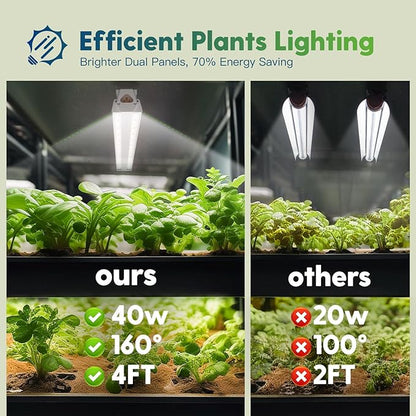 FREELICHT 2 Pack 4FT LED Grow Light with Timer, 40W (250W Equivalent), Full Spectrum Grow Lights