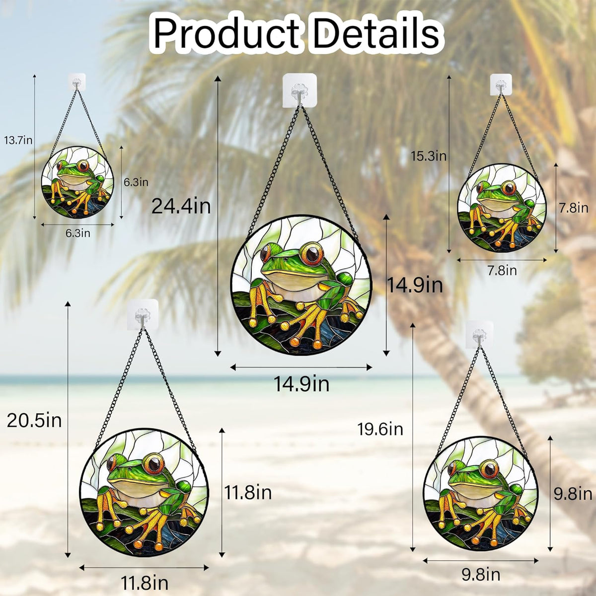 Stained Glass Window Hanging, Green Frog White Petals Sun Catchers Colorful Glass Panel Cute