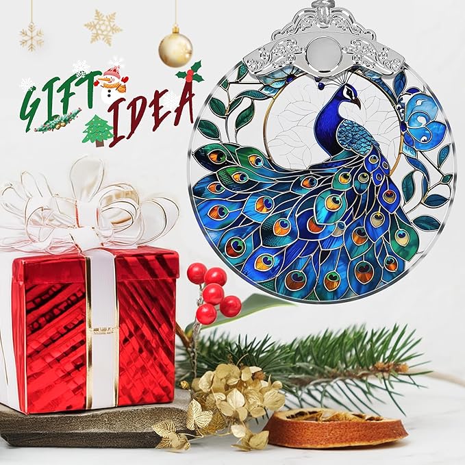 Stained Glass Suncatcher Ornament - Peacock Christmas Decorations - Christmas Ornaments for Tree