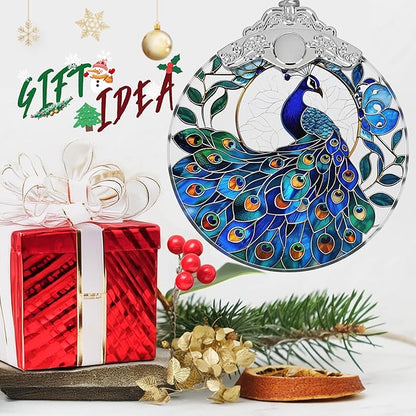 Stained Glass Suncatcher Ornament - Peacock Christmas Decorations - Christmas Ornaments for Tree