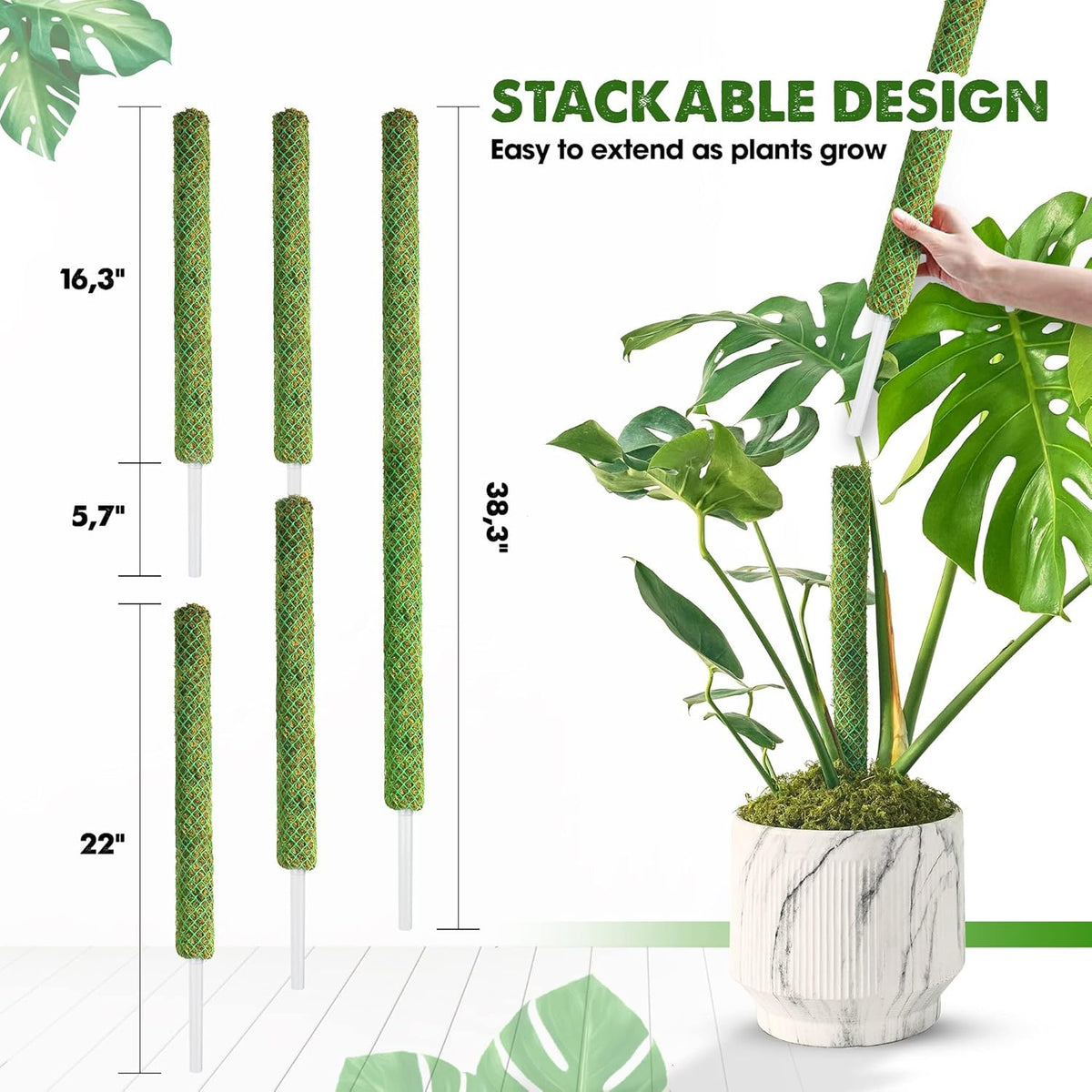 DUSPRO Green Stackable Mesh Moss Pole for Plants Climbing Vine Supporting Monstera Trellis, for