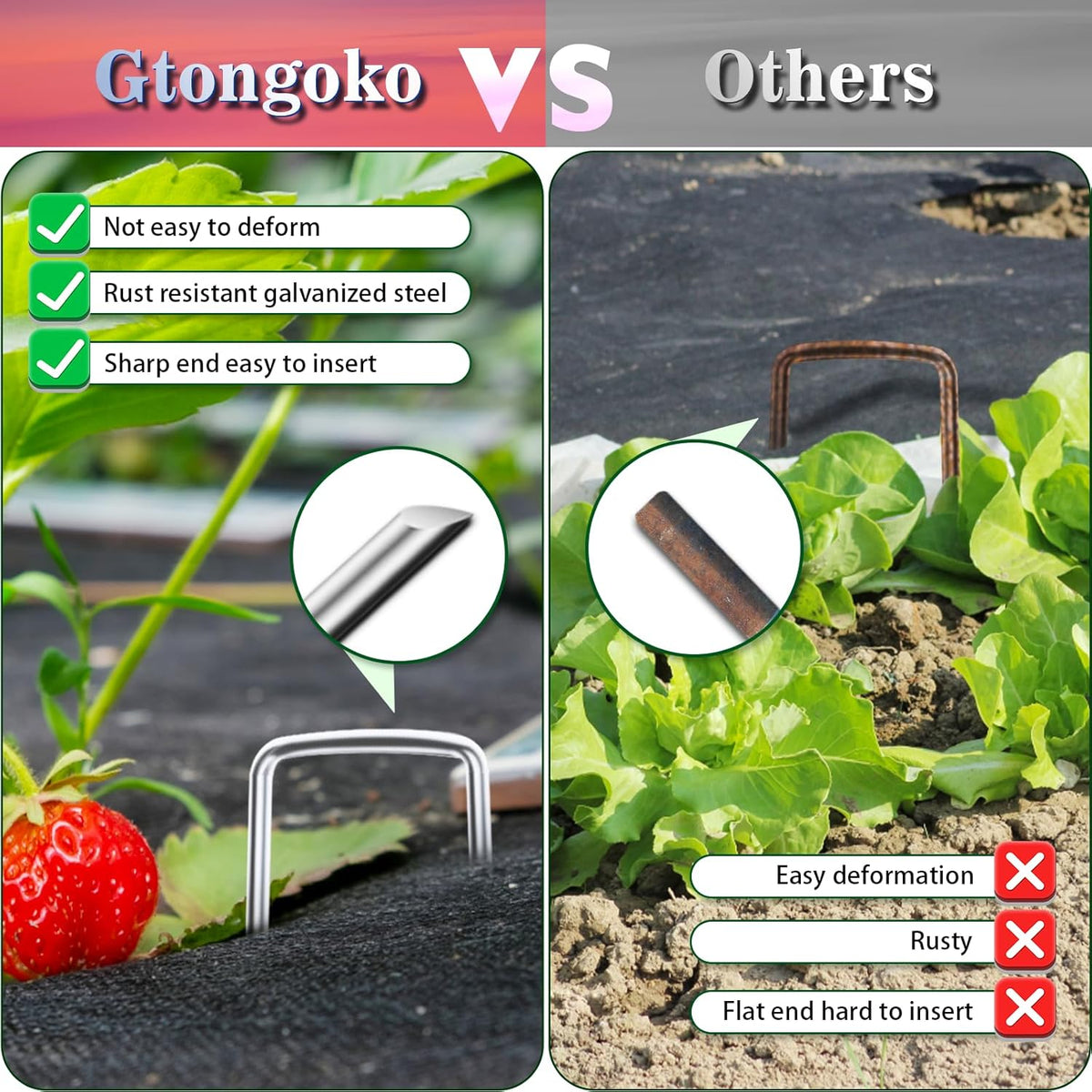 Gtongoko 50 Pack 10 Inch Galvanized Landscape Staples Garden Plant Cover Stakes 11 Gauge SOD