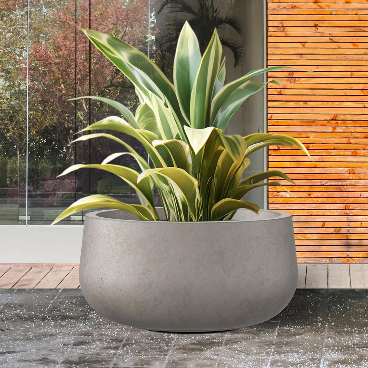 Kante 19.6" Dia Round Concrete Planter, Cement Plant Pots with Drainage Hole and Rubber Plug for