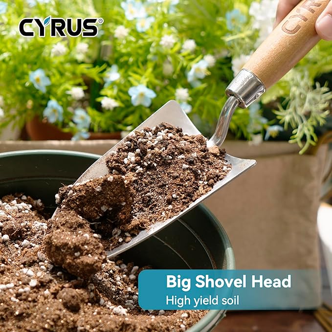 CYRUS 12.6”Garden Trowel,Heavy Duty Large Size Stainless Steel Garden Shovel with Ash Wood