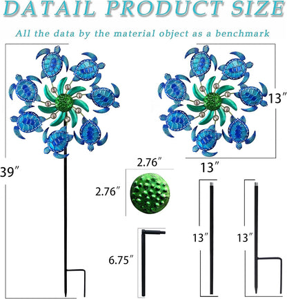 39" Sea Turtle Wind Spinners Metal Garden Stake-Outdoor Ocean Theme Wind Spinners - Metal Stake