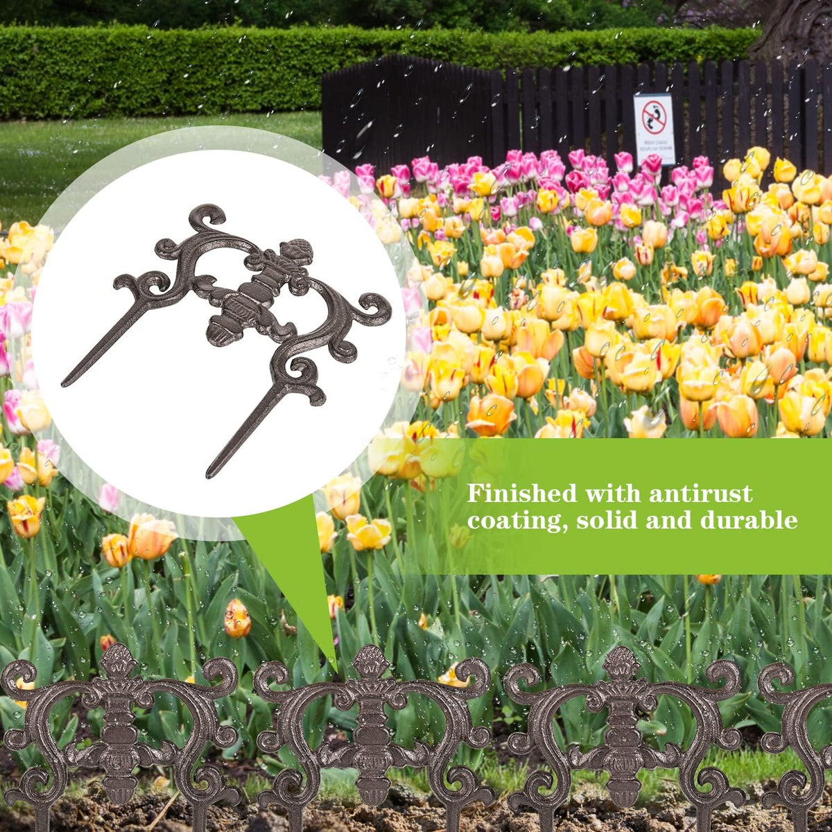 Sungmor Decorative Cast Iron Flower Bed Edging for Landscaping, 4PC Heavy Duty & Sturdy Low Garden