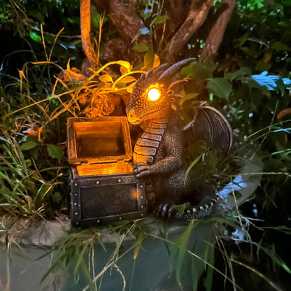 Garden Dragon Statue Solar Powered Outdoor Figurine Light Decor Cute and Hold Glowing Treasure