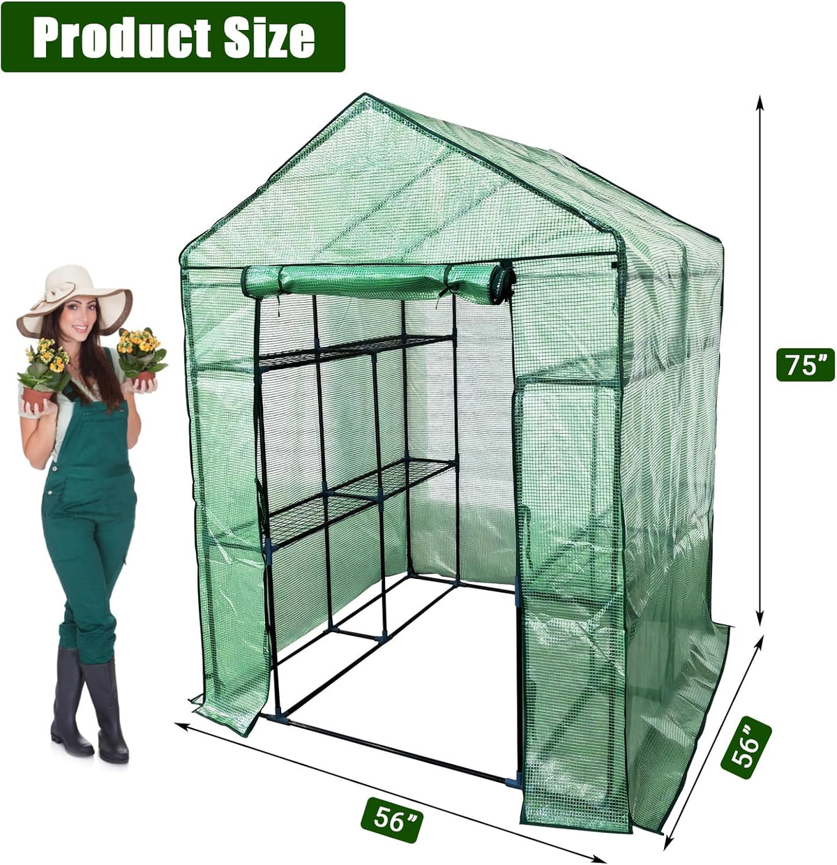 Greenhouse for Outdoors,Walk in 3-Tier 6 Shelves Green House w/ Roll-Up Zippered Door Anchors and