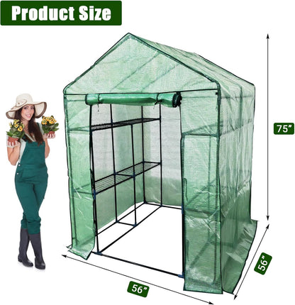 Greenhouse for Outdoors,Walk in 3-Tier 6 Shelves Green House w/ Roll-Up Zippered Door Anchors and