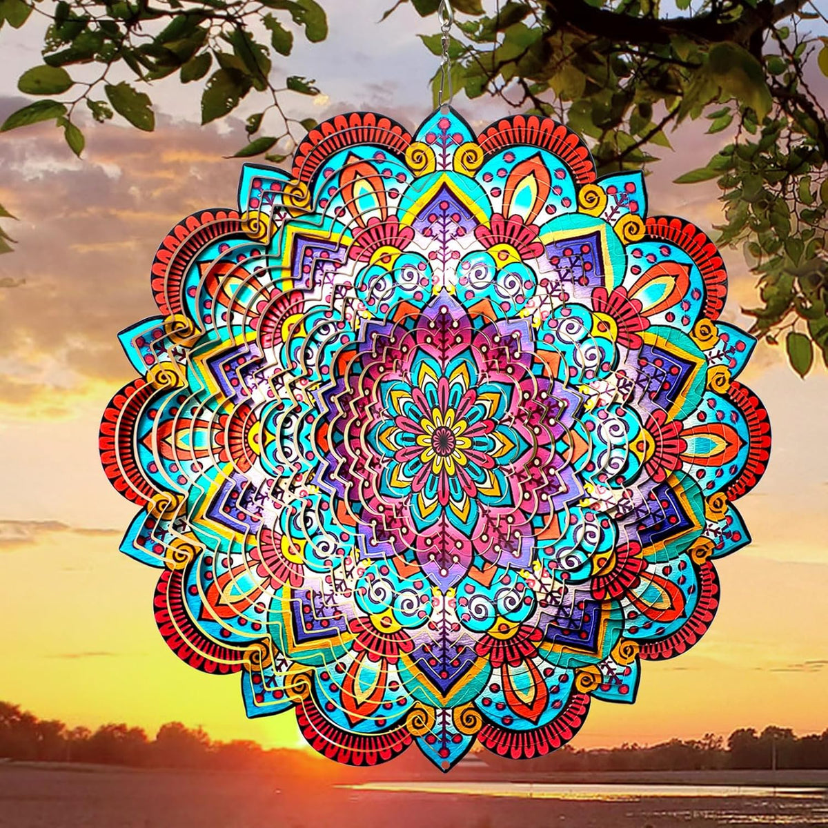 Goolyrusim Wind Spinner Mandala Sunflower, Wind Spinners for Yard Garden, 12in 3D Hanging Wind