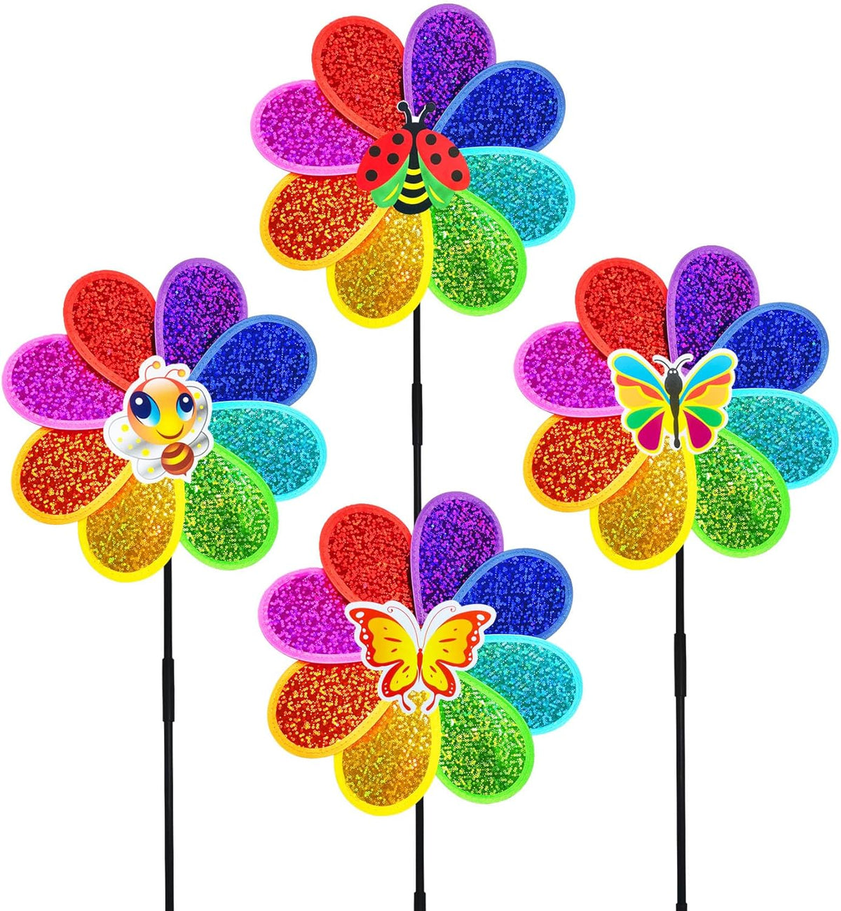 Outdoor Wind Spinners Yard Garden Decor Shiny Pinwheels, Lawn Rainbow Ornaments to Deter Animals