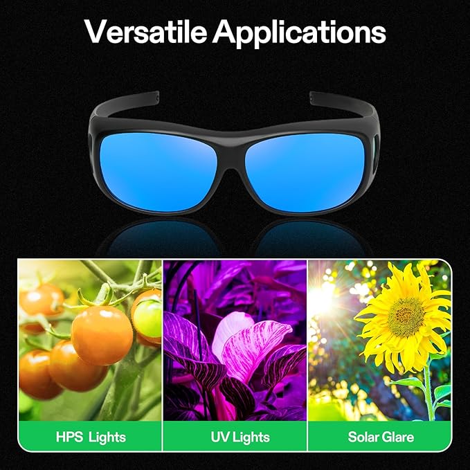 VIVOSUN Indoor Hydroponics Anti UVA and UVB Grow Room Glasses Goggles with Glasses Case, Blue