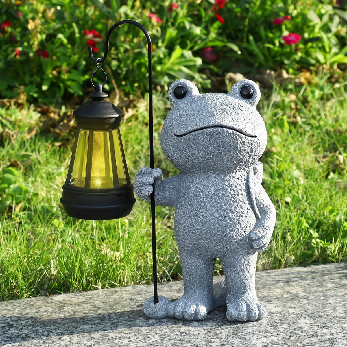 Garden Statue Frog Outdoor Decor, Solar Patio Garden Sculptures & Statues, Resin Decor Gift for